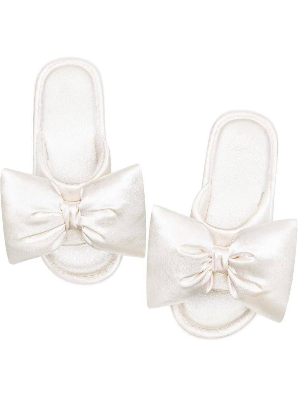 Women's Crystal Pearl White Satin Open-Toe Bow Indoor Bedroom House Slippers